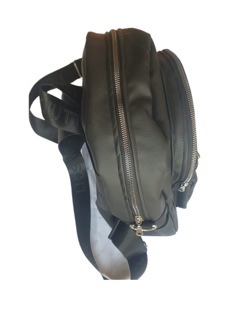 شنطة ظهر حريمي جلد متعددة الجيوب بسوست – أسود - Image 2